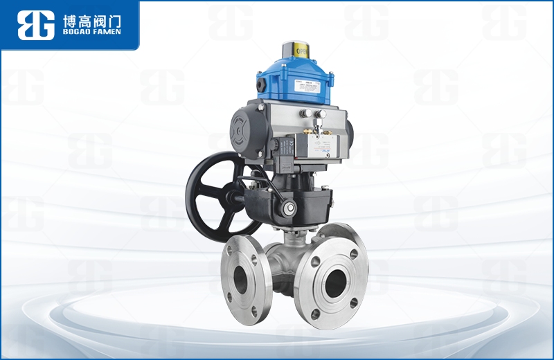 氣動三(sān)通法蘭(lán)球閥